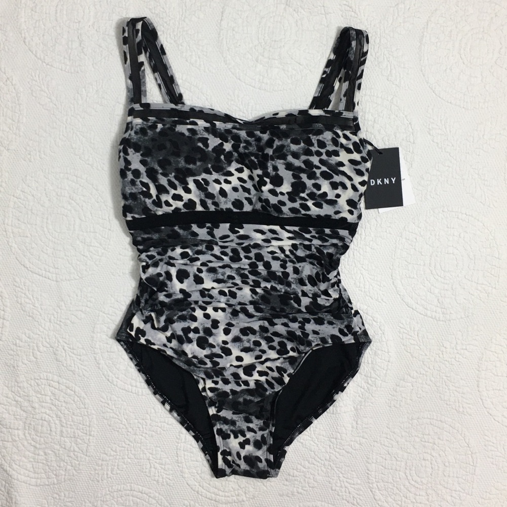 DKNY Animal Print Mesh Detail Swimsuit Sz 6 - Picture 4 of 10